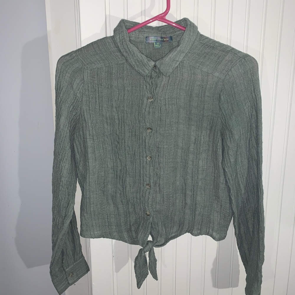 Green button up, front tie shirt from Tillys!